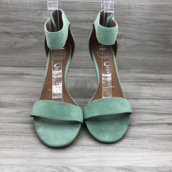Jeffrey Campbell Heel Sandals Womens 9 Mint Green Suede Hook and Loop Shoes - Picture 6 of 11